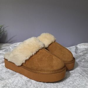 Soda Tan Suede Fur-Lined Mules